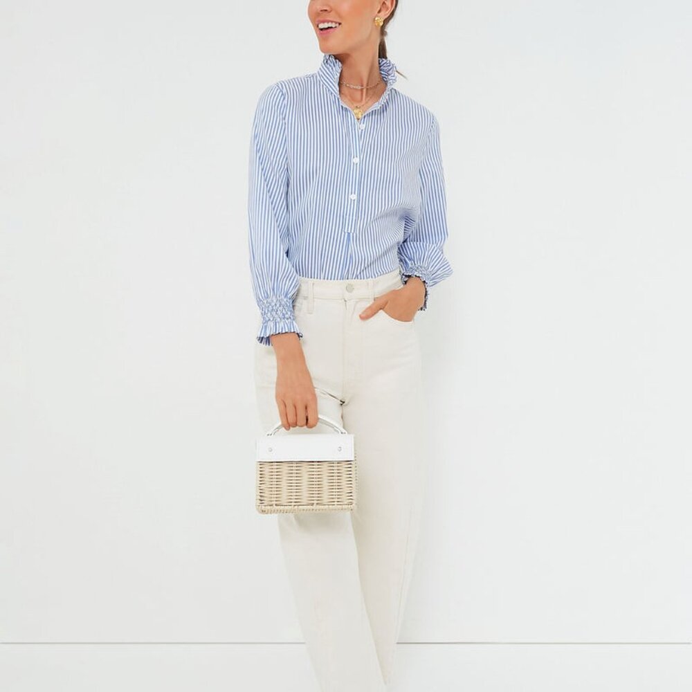 Tuckernuck Blue and White Stripe Teagan Popover Top